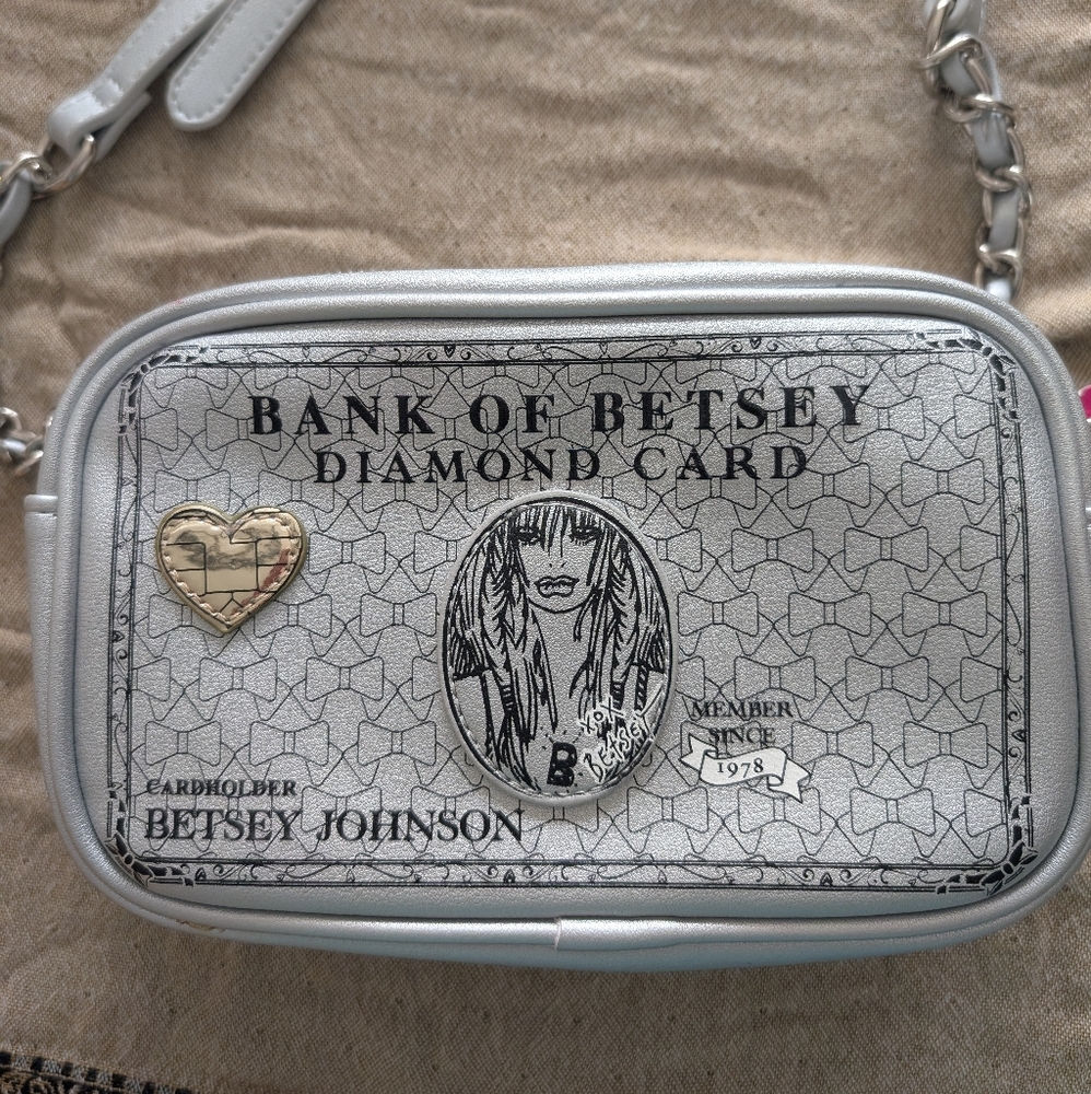 Betsey Johnson Bank Of Betsey Diamond Card Silver Crossbody Bag